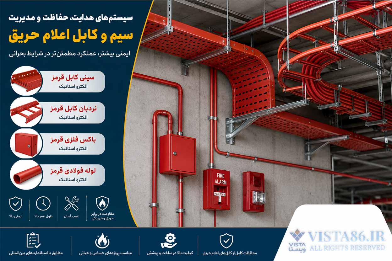 زیرساخت اعلام حریق ویستا با تجهیزات قرمز مرتفع و کابل نسوز